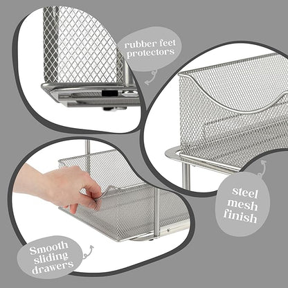 Sorbus 2 Sets of 2 Tier Metal Under Sink Organizer for Bathroom, Kitchen, Strong Steel Mesh Sliding Drawers for Under Sink, Under Cabinet, Closet, Kitchen, Pantry, Bathroom Organizers and Storage