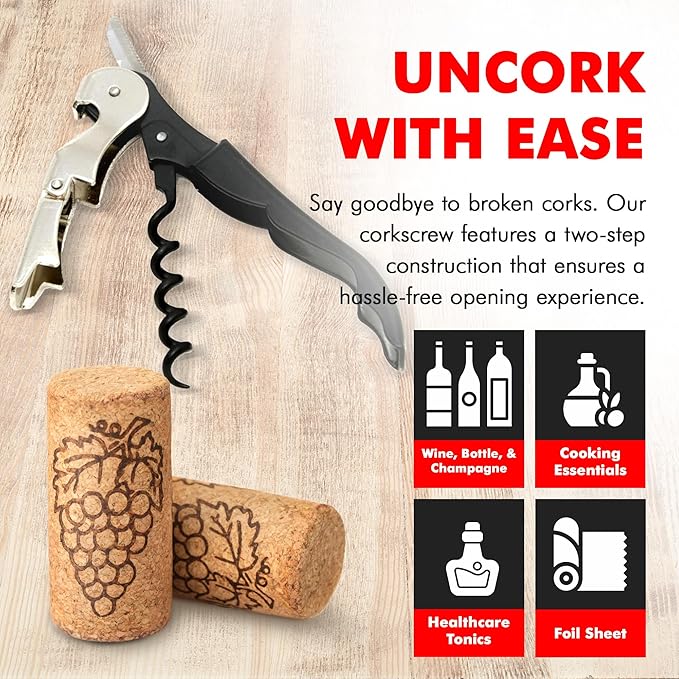 Chef Craft Select Waiters Corkscrew with Foil Cutter and Bottle Opener, 5 inches in Length, Stainless Steel/Black - Image 3