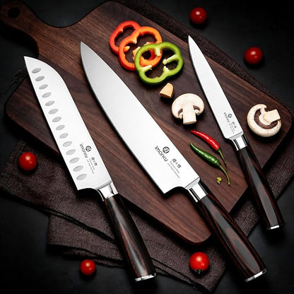 imarku 3 Pieces Knife Set, Japanese High Carbon Stainless Steel Chef Knife Set, Professional Chef Knives with Ergonomic Pakkawood Handle, Ultra Sharp Cooking Knives for Kitchen & Home Cooking - Image 2