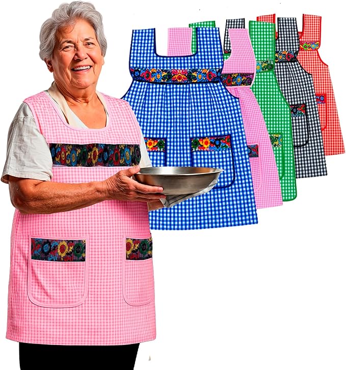 Cuitáxi Traditional Mexican apron for women with deep pockets and beautiful flower embroidery 1 piece - Mandiles para mujer