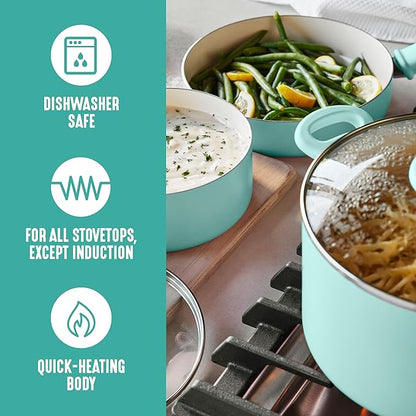 GreenLife 2.5QT Nonstick Saucepan with Glass Lid, Soft Grip, PFAS-Free Ceramic, Multipurpose Chef Pan, Milk & Sauce Cooking Pot, Dishwasher & Oven Safe to 350˚F, Stay-Cool Handle, Turquoise - Image 3