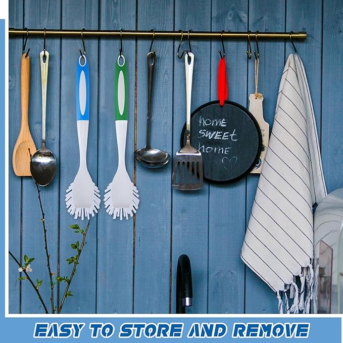 Hsei 6 Pcs Blue and Green Kitchen Scrub Dish Brush Bulk with 11 Inch Anti Slip Handle Cleaning Dish Scrubber with Stiff Bristles Washing Scrub Brushes for Housekeeping for Pots and Pans, Kitchen Sink - Image 6