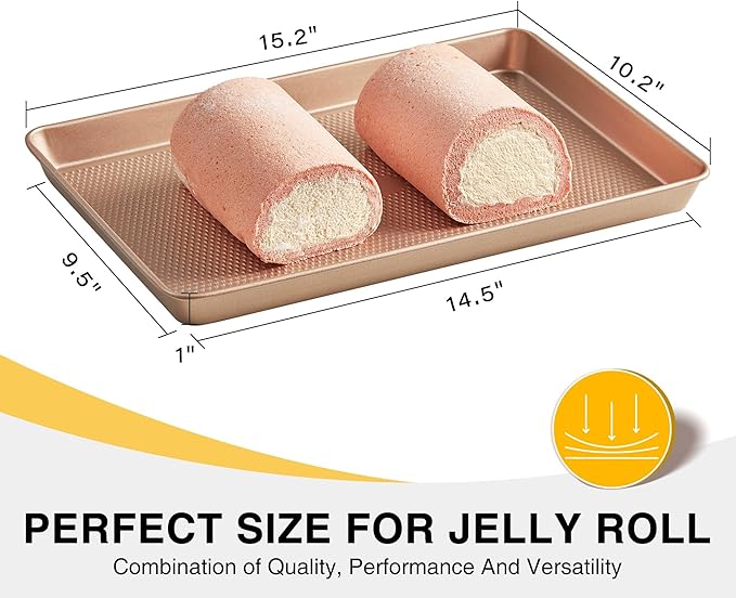 Jelly Roll Pan 15x10 - HONGBAKE Commercial Cookie Sheets for Baking with Diamond Texture Surface, 57% Thicker Carbon Steel Baking Sheet for Oven, Nonstick Cooking Tray - Image 4