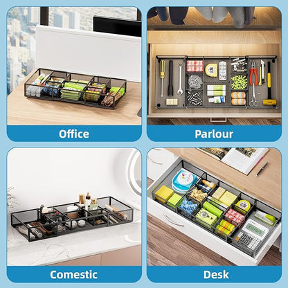 Marbrasse Expandable Desk Drawer Organizer, Mesh Drawer Organizer Tray with 10 Adjustable Compartments, Desk Organizers and Accessories for Office Supplies (Longer Expandable Drawer Organizer-B) - Image 4
