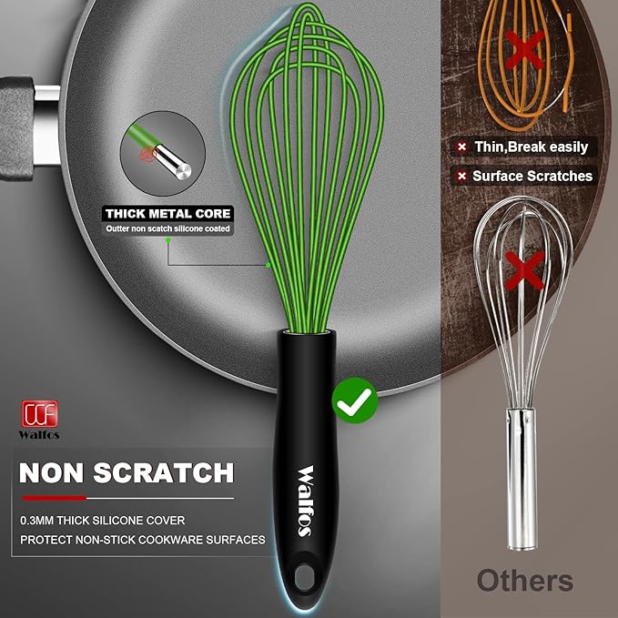 Walfos Silicone Whisk, Rubber Whisks for Cooking, Baking (11,9,8.5 inch) - Heat Resistant Kitchen Whisks for Non-stick Cookware, Balloon Egg Beater Perfect for Blending, Whisking, Beating, Frothing - Image 5