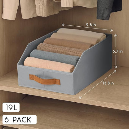 Homsorout Fabric Storage Bins for Organizing - 6 Pack Large Trapezoid Collapsible Storage Bins with Front Handle, Closet Organizers and Storage for Bedroom, Home Shelves, Small Spaces, Grey - Image 2