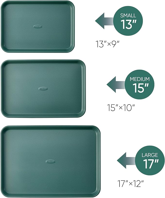 CAROTE 3-Piece Baking Pan Set - Bakeware Set, Baking Sheet Set Including 13 Inch 15 Inch 17 Inch Sheet Pan, Cookie Sheet for Baking, Deep Olive Green - Image 2