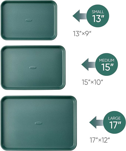 CAROTE 3-Piece Baking Pan Set - Bakeware Set, Baking Sheet Set Including 13 Inch 15 Inch 17 Inch Sheet Pan, Cookie Sheet for Baking, Deep Olive Green - Image 2