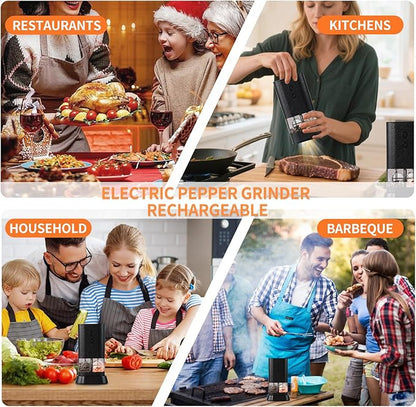 Dual Chamber Electric Pepper and Salt Grinder,Rechargeable Salt and Pepper Grinder Set USB-C,One-Handed Automatic Spice Mill Grinds Two Spice,Large Refillable,Ceramic Adjustable Coarseness for Kitchen