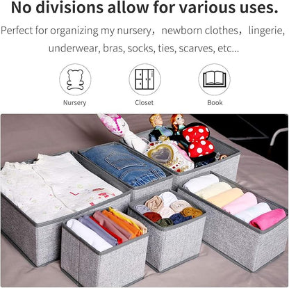 Criusia Foldable Underwear Drawer Organizer, Closet Dividers, Storage Box for Clothes, Socks (6 Bins, Gray) (Pack of 2) - Image 6