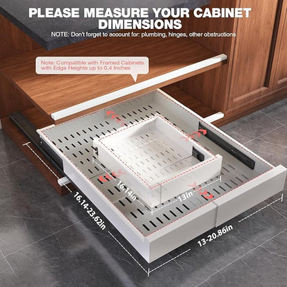 Seinloes 4 Pack Pull Out Cabinet Organizer Expandable Width(13"-21") and Depth(17"-24"),Slide Out Drawers With Raising Pad for Framed Cabinets,No Drill Roll Out Shelves for kitchen,Bathroom,White - Image 5