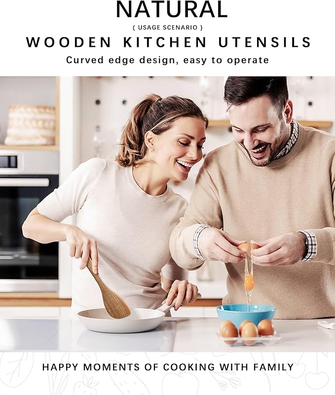 Wooden Spoons for Cooking, 3-Piece Wood Utensil Set Includes Slotted Spoon, Spoon & Wooden Spatula for Cooking – Acacia Wood Kitchen Utensil Set – 12 Inch Hardwearing Tools - Image 3