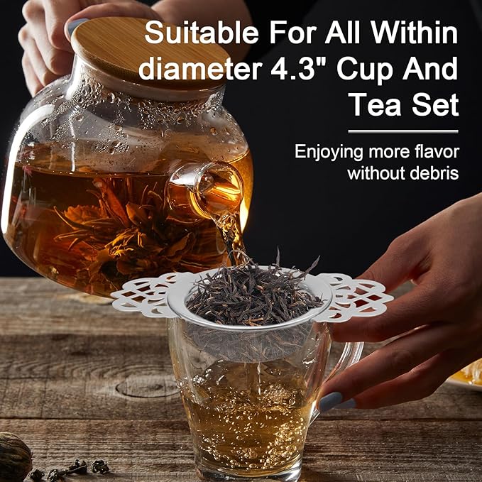 2 Pack Tea Strainers with Drip Bowls Stainless Steel Mesh Tea Infusers Loose Leaf Tea Filter with Handles Tea Steeper for Tea Juice Coffee Drinks, Silver