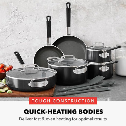 GreenPan x Bobby Flay 13 Piece Nonstick Cookware Pots and Pans Set, PFAS-Free Diamond Ceramic, Induction Suitable, Easy Clean Dishwasher & Oven Safe, Stay-Cool Silicone Handles, Glass Lids, Black - Image 7