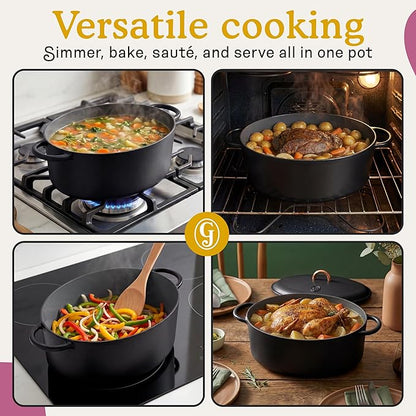 Great Jones Dutchess Cast Iron Dutch Oven Pot With Lid (Pepper) - Large 6.75 Quart Size, Dual Handles - All Stovetop Safe - 500° Dutch Oven For Bread Baking | Dishwasher Friendly
