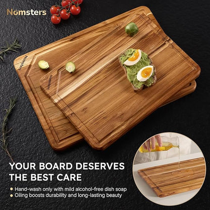 2 Pack Teak Cutting Board for Kitchen Non Toxic Wooden Chopping Board Charcuterie Board Non Slip Over Sink NOT Bamboo Stainless Steel Titanium Acrylic Acacia Olive Glass Plastic Silicone Metal - Image 7