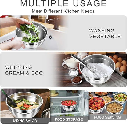 HaWare Mixing Bowls with Airtight Lids, 6-Piece Stainless Steel Salad Bowls, Strong Nesting Bowls for Cooking, Prepping, Baking, Serving & Food Storage, Stackable Design, Size 4.6, 3, 1.5QT, Teal Blue - Image 6