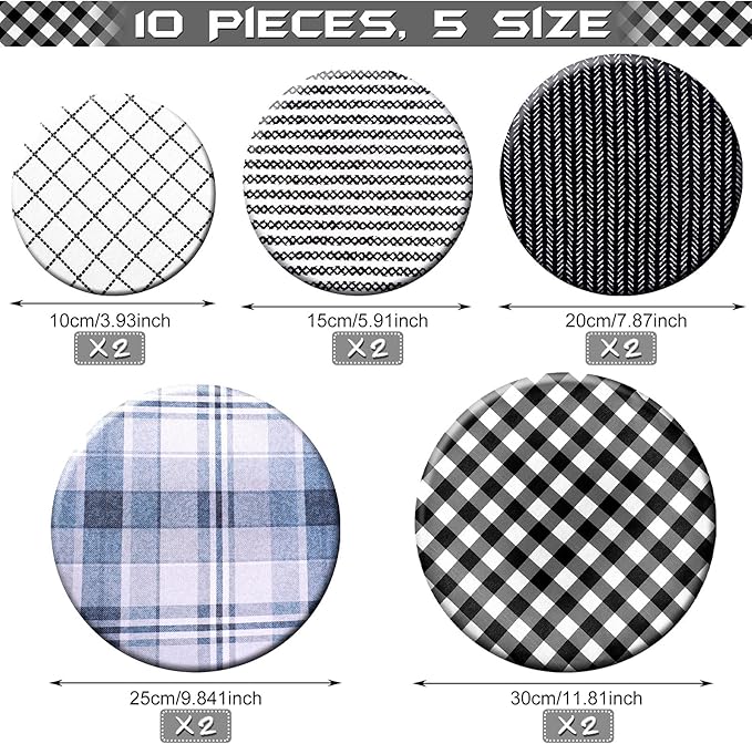 Patelai 10 Pcs Bowl Covers Reusable in 5 Size Stretch Cloth Fabric Elastic Food Storage Bowl Covers Bread Sourdough Lids for Proofing Food Fruits Leftover(Black, White, Blue,Plaid Style) - Image 2