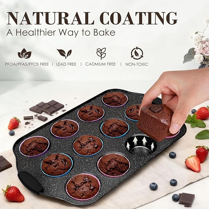 Baking Pans Set Nonstick, Bakeware Sets Stackable with Silicone Handles, AIVIKI 22 Pieces Oven Pan for Cooking Including Baking Cookie Sheet with Rack, Roast Pan, Cake Pan, Loaf Pan, Muffin Pan, Black - Image 4