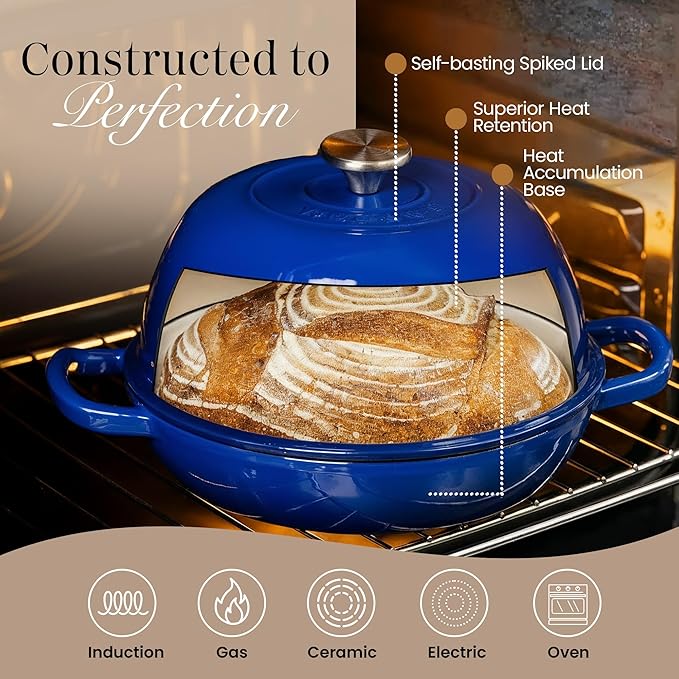 Enamelled Cast Iron Dutch Oven Pot – Dutch Oven For Sourdough Bread Baking – Cast Iron Bread Pot – Dark Blue, 6 Quarts, 26cm – by Nuovva - Image 3