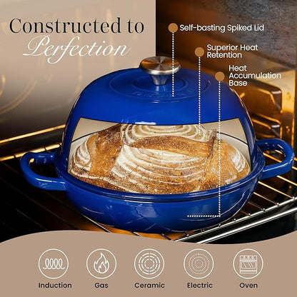 Enamelled Cast Iron Dutch Oven Pot – Dutch Oven For Sourdough Bread Baking – Cast Iron Bread Pot – Dark Blue, 6 Quarts, 26cm – by Nuovva - Image 3