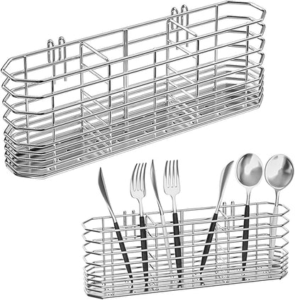 NiuYichee 304 Stainless Steel Utensil Holder, Dish Drying Rack, kitchen Utensil Organizer, Knife and Fork Drainage Rack, Kitchen Drainage Basket Accessories, With Hooks, Rust Proof, Color-Silver by NiuYichee