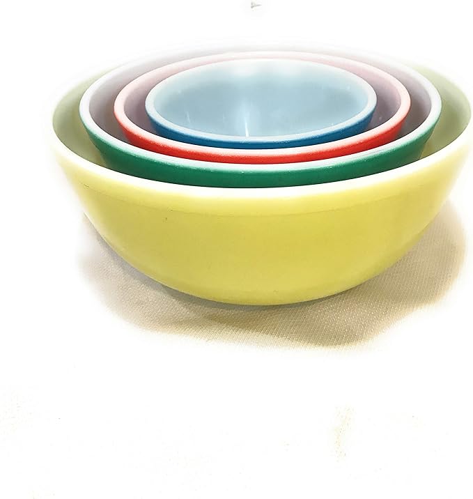 Vintage Pyrex Primary Colors Mixing Bowl Set - Blue, Red, Green, Yellow
