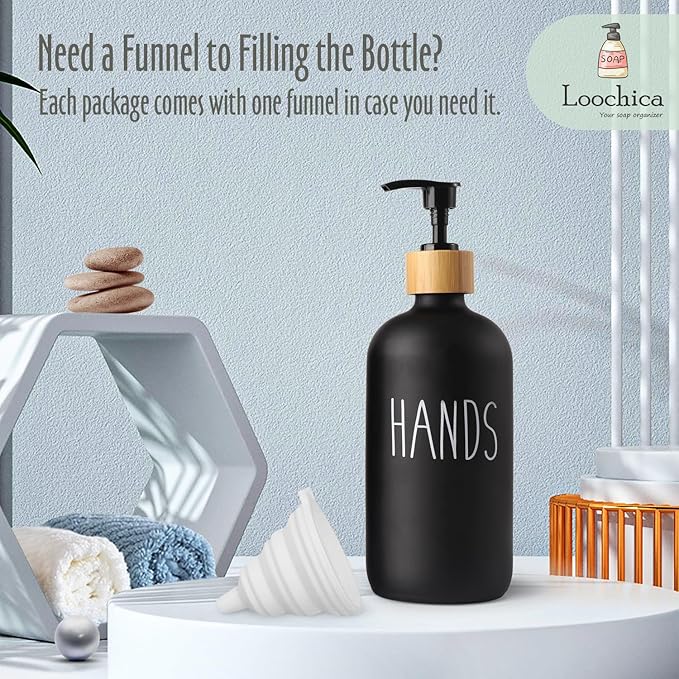 LOOCHICA Black Glass Kitchen Soap Dispenser, Detergent Dispenser or Hands Soap Dispenser for Kitchen Sink, Black Soap Dispenser, Modern Farmhouse Decor Dish Soap Pump for Kitchen Organization - Image 3