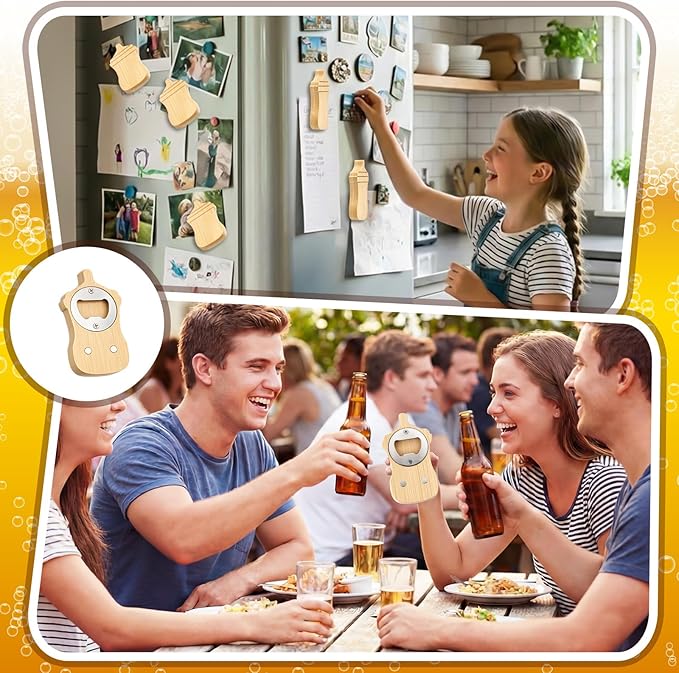 Vesici 24 Pcs Magnetic Wood Bottle Opener 2.5" DIY Bamboo Baby Bottle Shape Beer Opener Baby Shower Favors Wooden Beer Openers Fridge Refrigerator Magnet Gift for Guests Wedding Party Souvenirs - Image 6