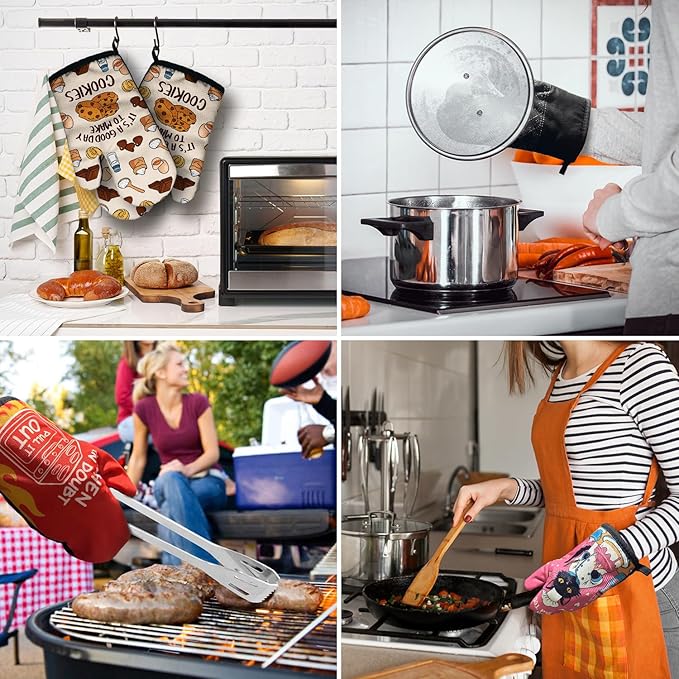 Funny Cookie Lovers Cooking and Baking BBQ Kitchen Gadgets with Heat Resistant Silicone Non-Slip, It's A Good Day to Make Cookies Oven Mitts Set of 2, Gifts for Bake Lover Bakers Hostess Mom Wife