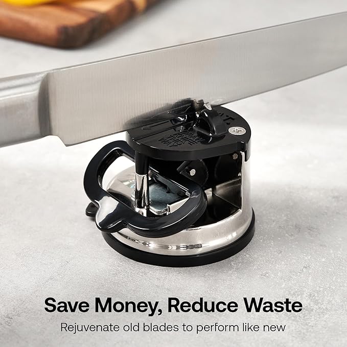 AnySharp – GLOBAL – Hands Free Knife Sharpener - Easy to Use Sharpening Tool with PowerGrip Suction Base and 20-Degree Pre-set Angle - For All Knives: Chef’s, Serrated, and Hardened Steel - Silver - Image 9