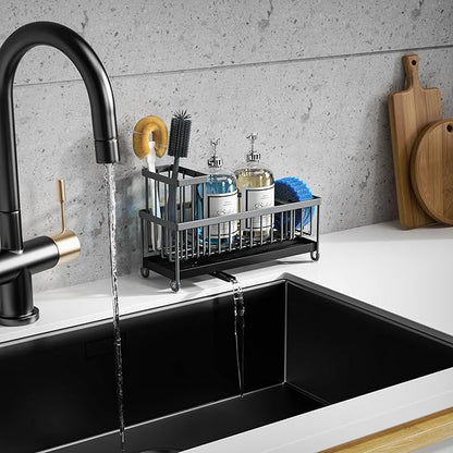 Moforoco Extra Large Sponge Holder for Kitchen Sink Organizer Caddy, Dish Brush Scrubber Holder,Stainless Steel Sink Box Utensil Holder,Soap Dispenser Set Tray Counter Accessories(Grey) - Image 4