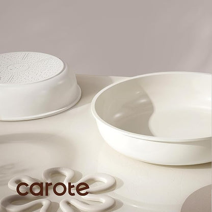 CAROTE 18Pcs Ceramic Cookware Set with Detachable Handle, Pots and Pans Set Non Stick, Non Toxic Kitchen Cooking Sets with Stand-Up Lid, PFAS and PFOA Free, Oven Safe, Induction Ready, Cream White - Image 6