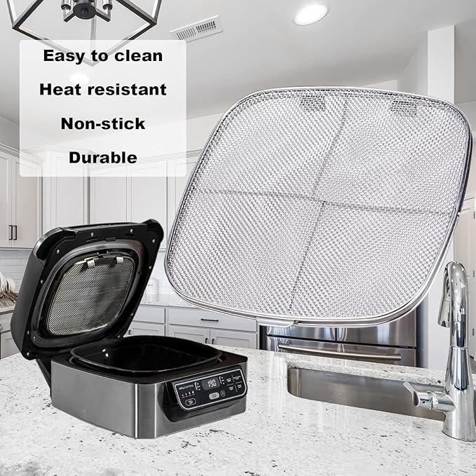 2PCS Stainless Steel Splatter Shield for Ninja Foodi AG301, Replacement Splatter Screen Air Fryer Accessories for Ninja Foodi 5-in-1 Indoor Grill AG300, AG300C,AG301C, AG302, AG400