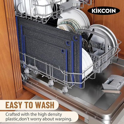 Kikcoin Plastic Cutting Boards for Kitchen, 3-Piece Large Cutting Board Set Dishwasher Safe Chopping Boards with Non-slip Feet and Juice Grooves, Blue - Image 6