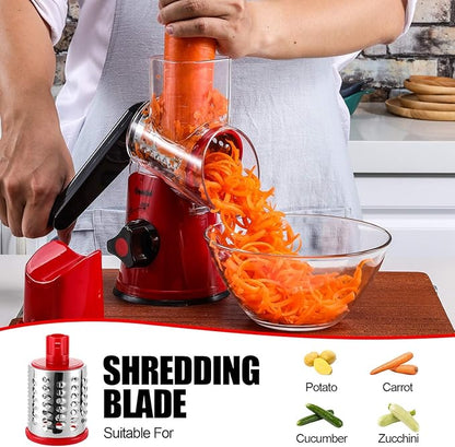 Geedel Rotary Cheese Grater, Kitchen Mandoline Vegetable Slicer with 2 Interchangeable Blades, Easy to Clean Rotary Grater Slicer for Fruit, Vegetables, Nuts - Image 4