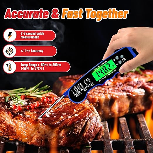 Stocking Stuffers for Men Women Adults: Meat Thermometer Digital, Instant Read Meat Thermometer with Backlight & Magnet for Kitchen, Beef, Grill, Turkey,IP67 Waterproof Cooking Thermometer - Image 2