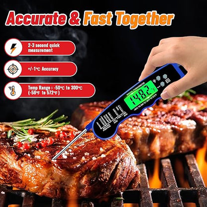 Stocking Stuffers for Men Women Adults: Meat Thermometer Digital, Instant Read Meat Thermometer with Backlight & Magnet for Kitchen, Beef, Grill, Turkey,IP67 Waterproof Cooking Thermometer - Image 2