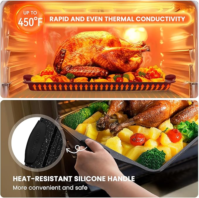 Kikcoin 22 PCS Nonstick Baking Pans Set, Stackable Bakeware Sets with Silicone Handles, 450°F Oven Safe Baking Sheet set, Easy Release Cookie Sheets for Baking, Black - Image 5