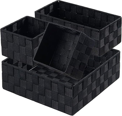 Posprica Small Black Baskets Cube Bin Container Tote,Woven Storage Baskets for Organizing Organizer Divider for Drawer, Closet, Shelf, Dresser, Set of 4 by Posprica