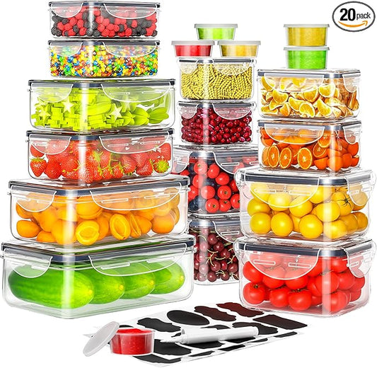 40 PCS Food Storage Containers with Lids Airtight (20 Containers & 20 Lids), Plastic Storage Meal Prep Container-Stackable 100% Leakproof & Microwave Organization and Storage Sets, Lunch Containers by PONYCROSSINGTHERIVER