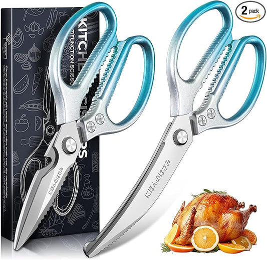 TIJERAS Kitchen Scissors Set Blue - Stainless Steel Kitchen Shear, Sharp Meat Scissors Dishwasher Safe, Heavy Duty Poultry Shears, Japanese Cooking Scissor for Food, Chicken,Turkey, Christmas Gifts by TIJERAS