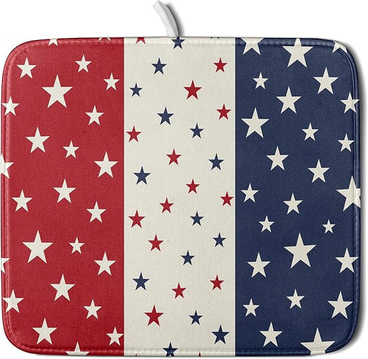 Blue Red White Star July of 4th Patriotic Dish Drying Mat for Kitchen Counter 16x18 Independence Day Absorbent Reversible Microfiber Drying Mats Kitchen Countertop Protector Dishes Drainer Rack Pad by Aytipun
