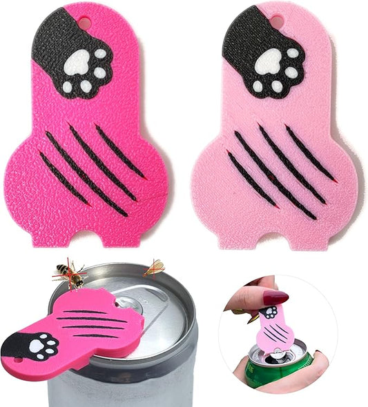 Soda Can Tab Opener Mini Soda Can Cover Easy Tab Opener and Drink Protector Cute Beverage Barricade Soda Protector for Beer,Coke,Aluminum Cans at Party,BBQ, Beach(Cat Paw Rose&Pink)