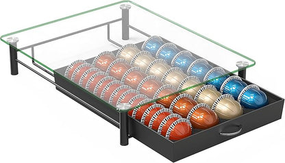 DecoBrothers Crystal Tempered Glass Vertuo Pod Holder Drawer, 28 Large or 56 Small Nespresso Capsule Organizer, Black - Image 8