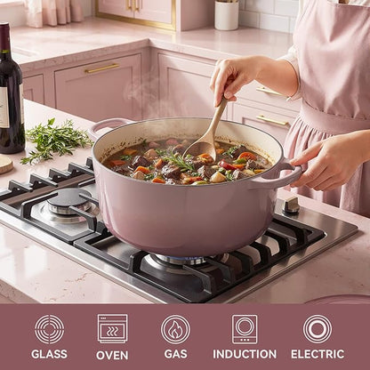 4.5 Quart Dutch Oven Pot with Lid, Non Stick Enameled Cast Iron Dutch Oven for Bread Baking, Heavy-Duty, Oven Safe Ceramic Cookware Up to 500°F for Baking, Braising, Stews, Roasting, Pink - Image 3