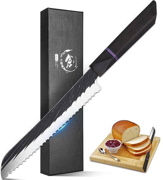 ROCOCO Sharp Serrated Bread Knife - Bread Cutter Slicer Knife Meat Cleaver for Home Kitchen 7.4" Birthday Father Mother Christmas Gift Idea