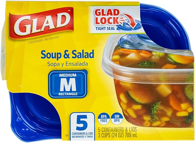 Glad GladWare Medium Rectangle Food Storage Containers with Lids, BPA Free Plastic for Soups Salads and Meal Prep, Airtight Leak Resistant, Microwave Dishwasher Freezer Safe, 24 Oz, 5 Count - Image 3
