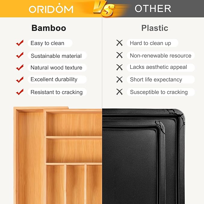 Large Premium Bamboo Silverware Organizer - Expandable Drawer Organizer & Utensil Organizer - 17"x19.7" Cutlery Tray with Dividers for Kitchen Utensils and Flatware (7-9 Slots) (Natural) - Image 6