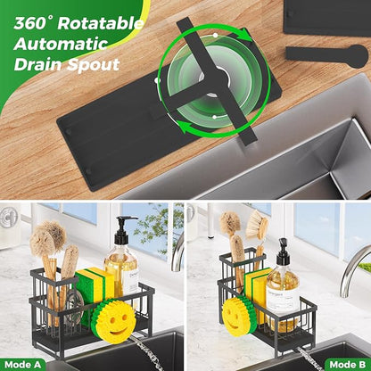 Sponge Holder for Kitchen Sink,Sink Caddy with Removable Dish Brush Holder,Self-Draining Kitchen Countertop Organizers and Storage Essentials,Soap Dispenser Organize and Home Decor-Black - Image 4
